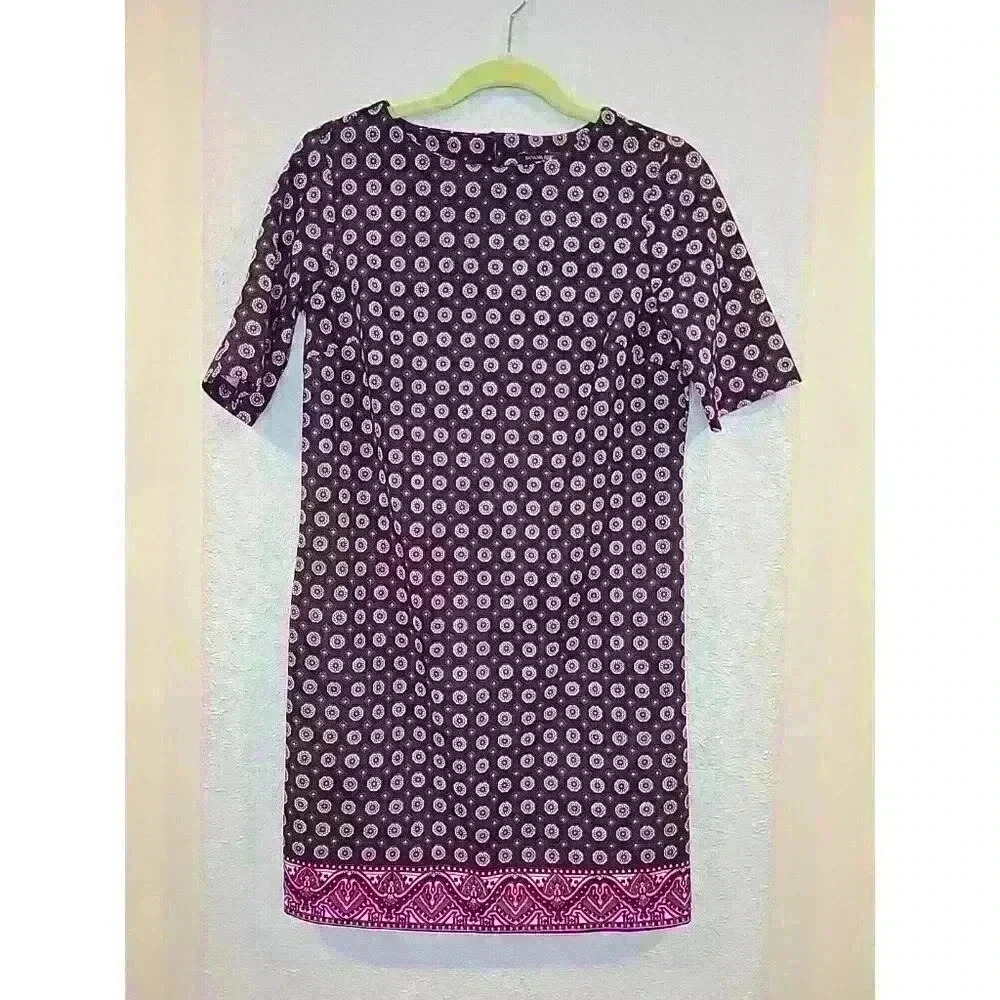 Womens Banana Republic Sheath Dress Purple Pattern Short Sleeve Career Office...